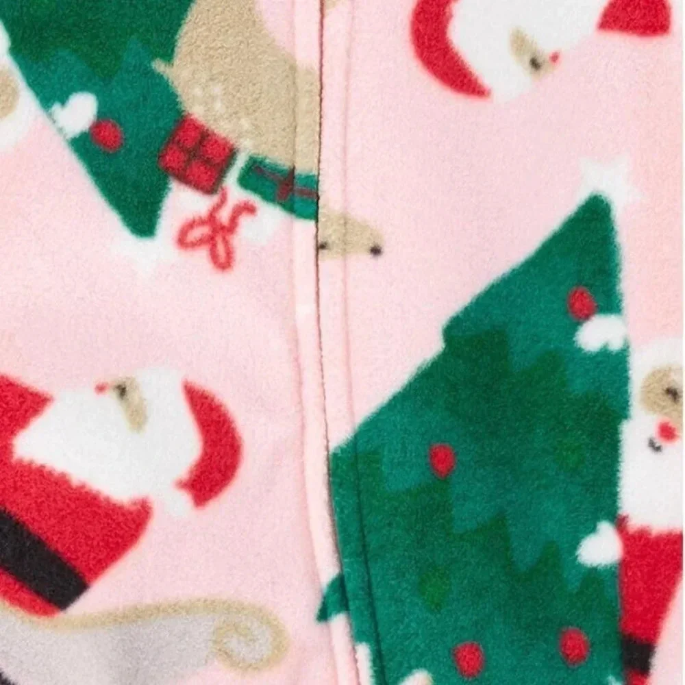 NWT Carter's Footed Microfleece pink santa PJ's Sleeper Pajamas